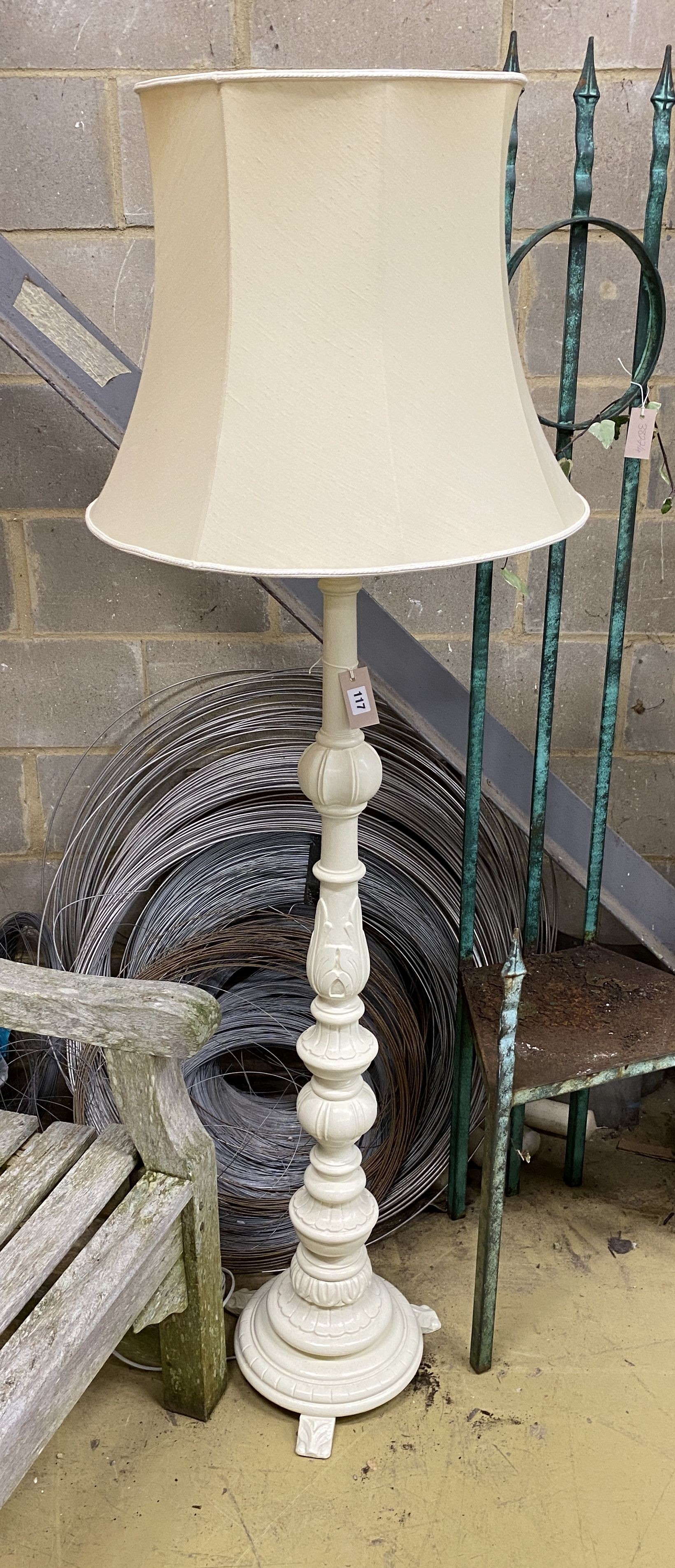A white painted standard lamp, height 134cm
